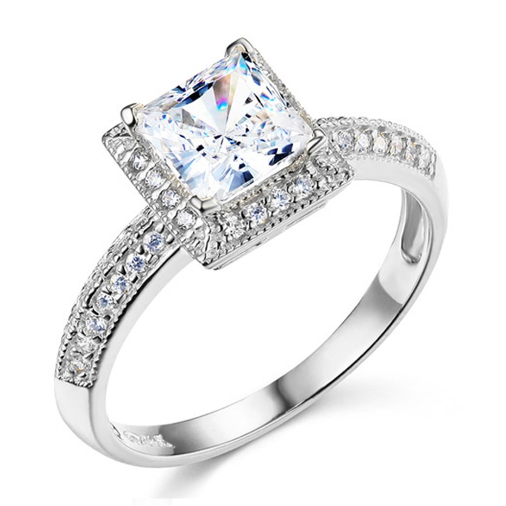14k Halo Knife-Edge 1-CT Princess-Cut CZ Ring